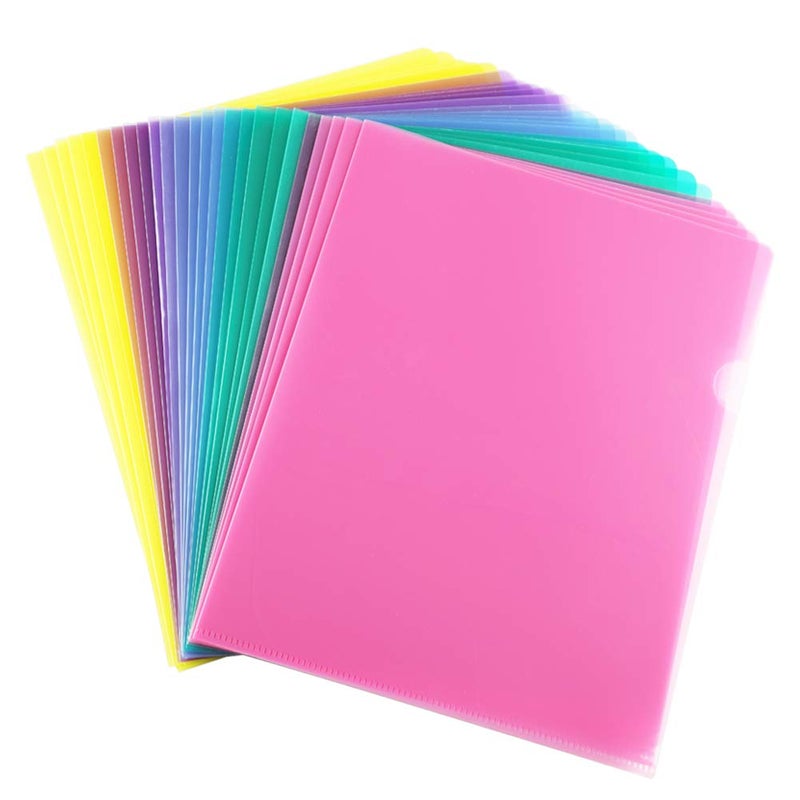 Sooez 25 Pack Clear Document Folder Project Pockets, Clear Plastic Folders Letter Size Plastic Document Folders Paper Poly Jacket Sleeves Folders Copy, 5 Assorted Colors - Image 2